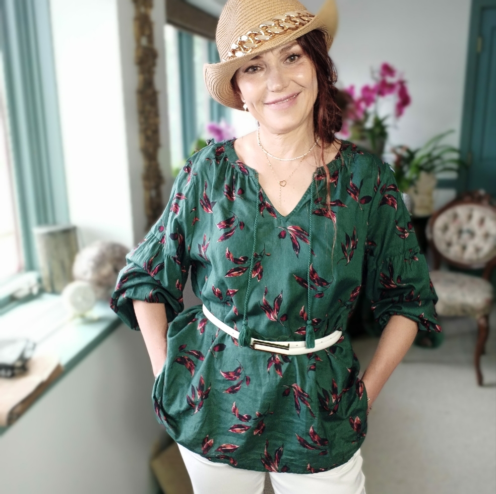 Green VISCOSE boho blouse - Picture 4 of 13